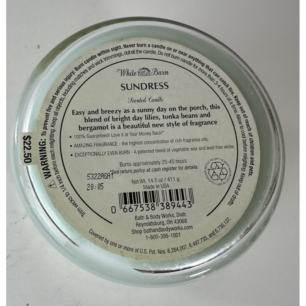 NEW! White Barn x Bath & Body Works Sundress Scented 3 Wick Candle 14.5 OZ *Read - Picture 3 of 10